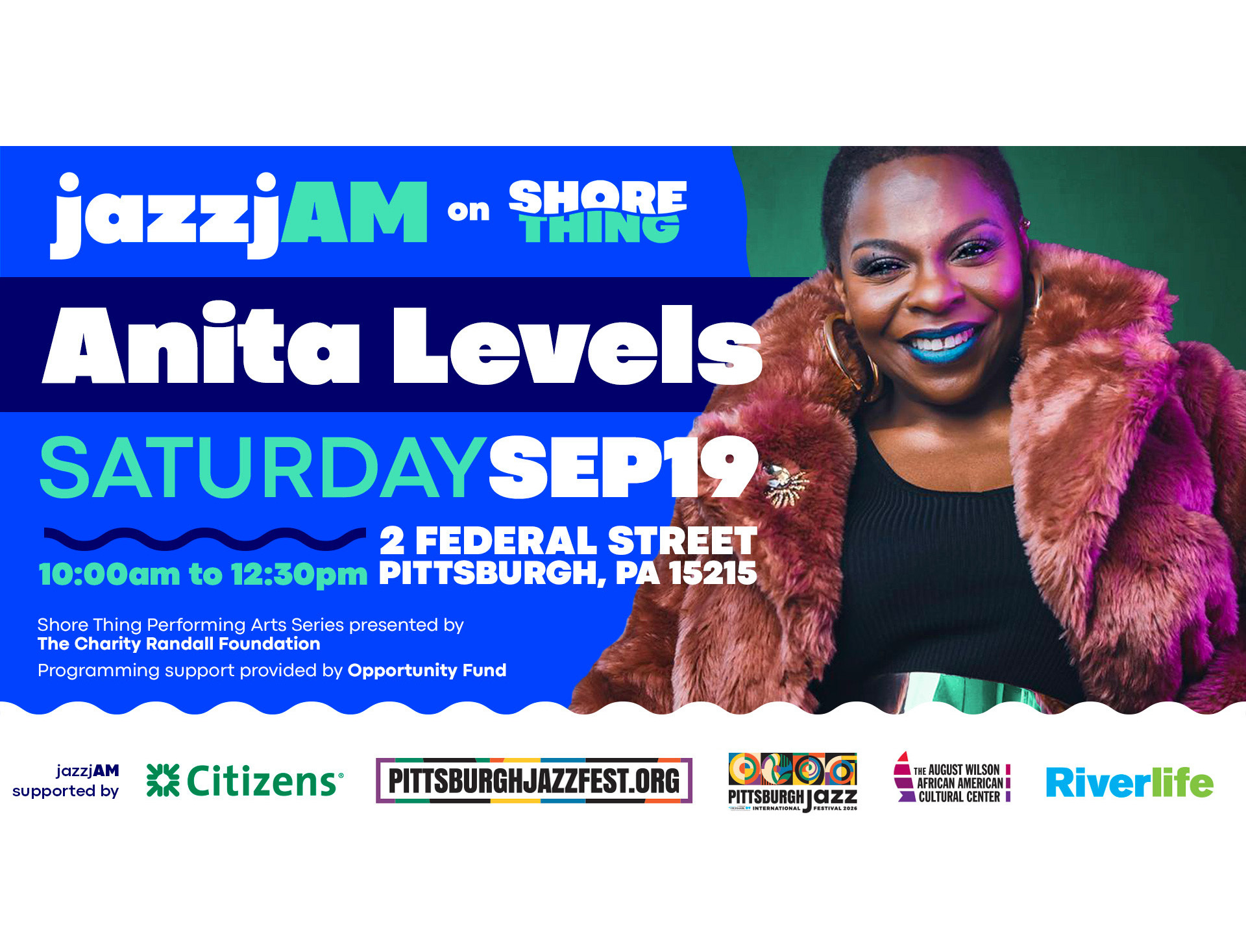 Photo of Anita Levels with information: jazz jam on Shore Thing, Saturday, September 19 from 10 AM to 12:30 PM